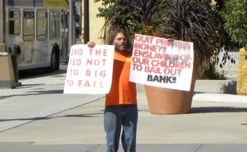 Protest against the Federal Reserve during event with Chairman Ben Bernanke